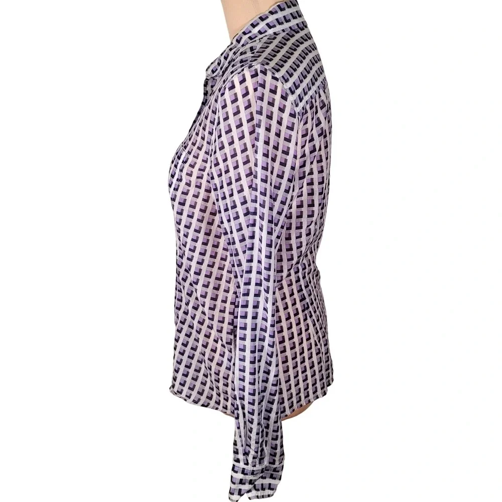 Halogen Cotton Silk Lawn Geometric Blouse S Purple Office Chic‎ Corporate Core